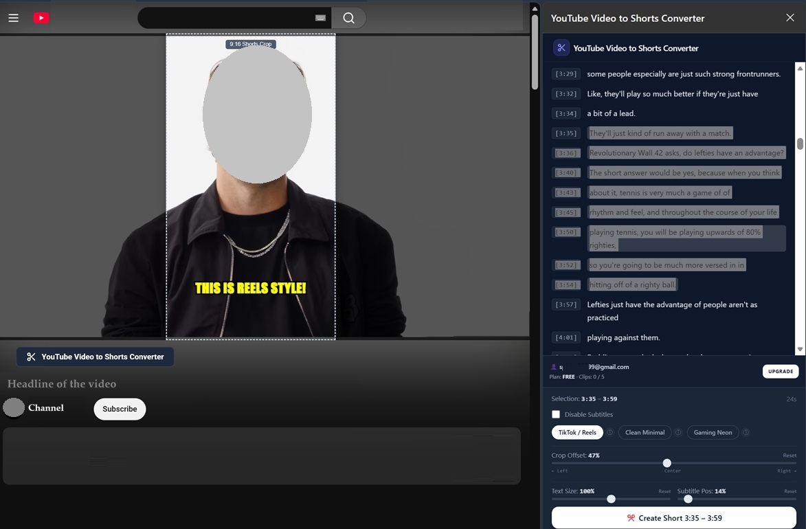 Video to Shorts Converter Dashboard